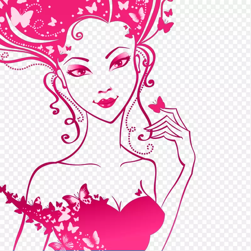 抽象艺术插图花卉设计插图-创造性粉红女人