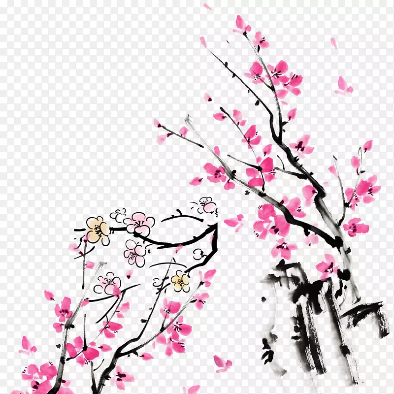 梅花水墨画插图-梅花断裂