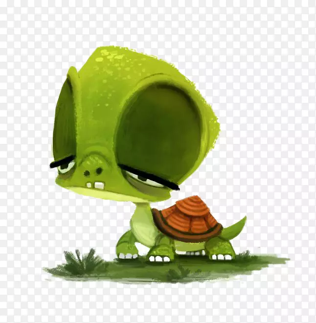 海龟卡通画动画插图-绿龟
