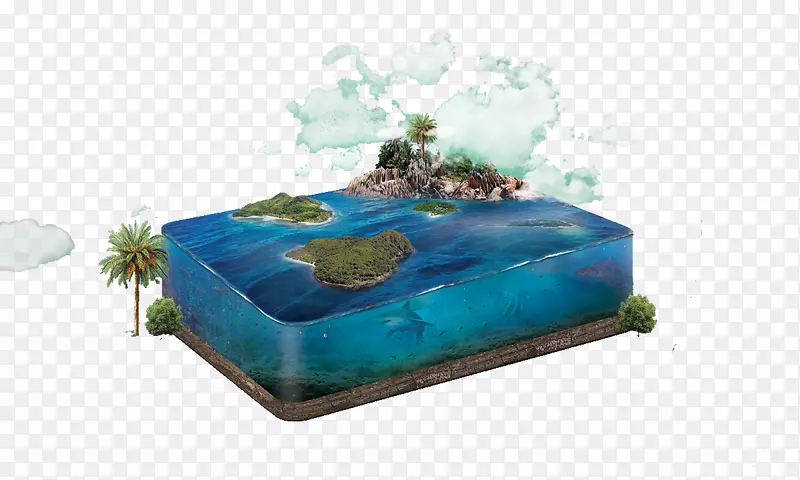 岛屿元素，香港剪贴画-水及岛屿方块材料