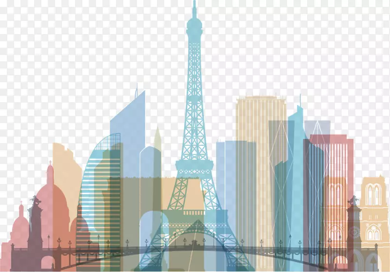 巴黎天际线海报剪贴画彩色城市建筑图案