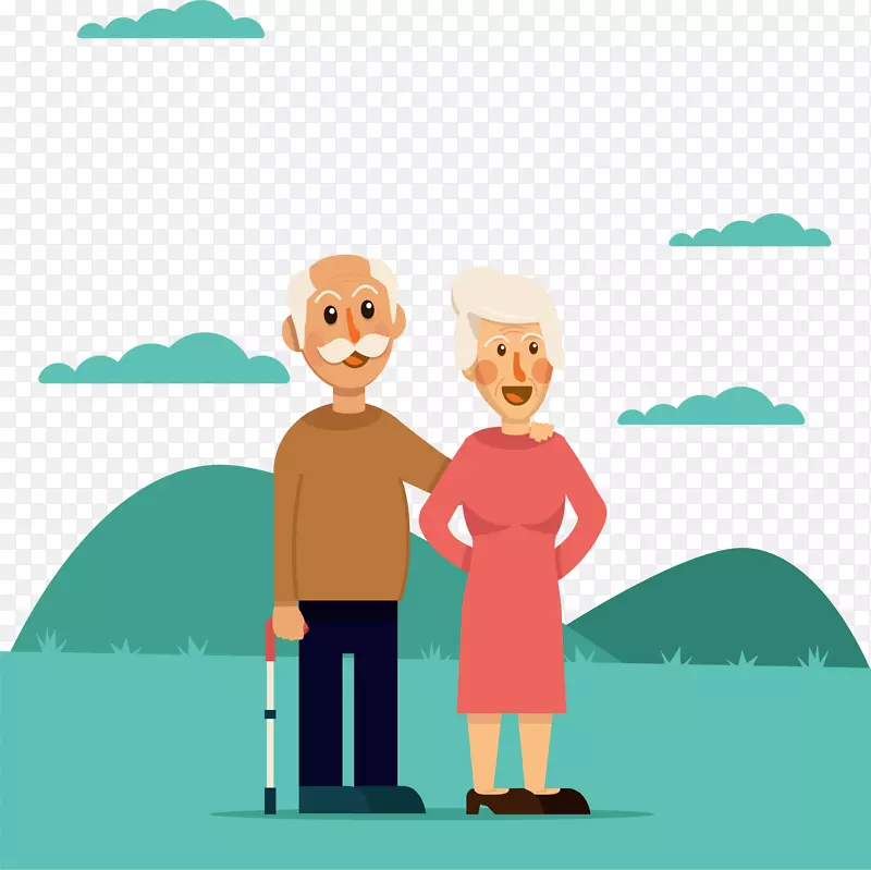 Adobe插画剪贴画-一对老夫妇一起散步