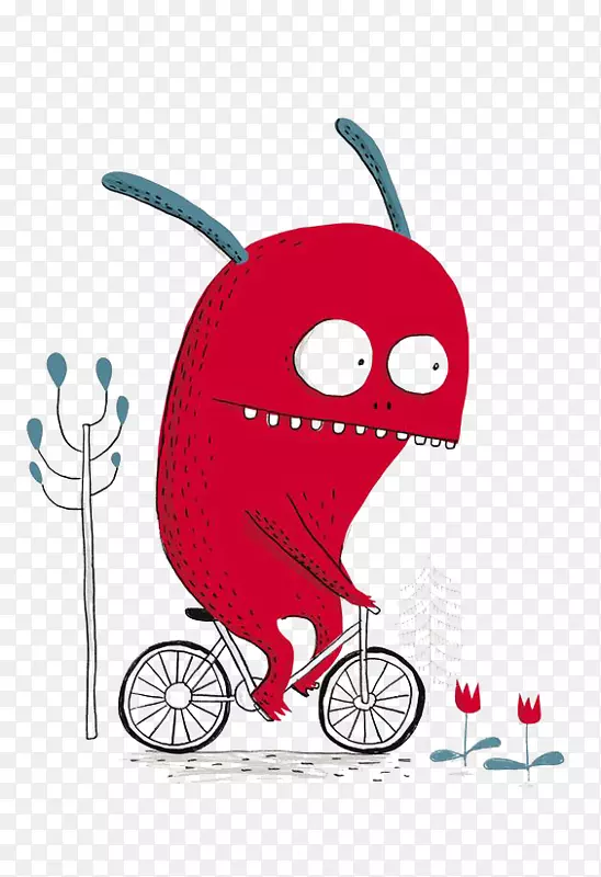 红色怪物卡通插图-红色小怪物