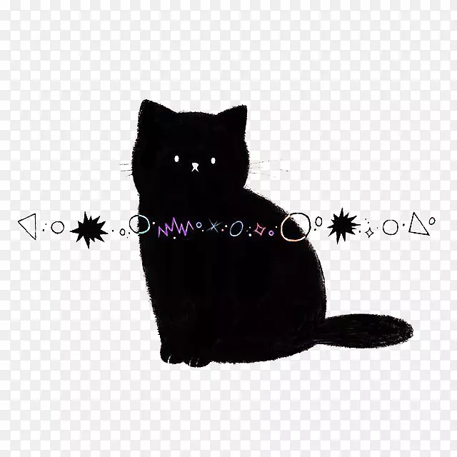 黑猫画插图-小猫坐着