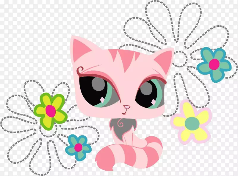 胡须猫可爱插画-鲜花小猫