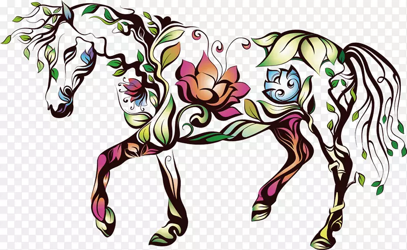 马匹剪影-免版税插图-图案马