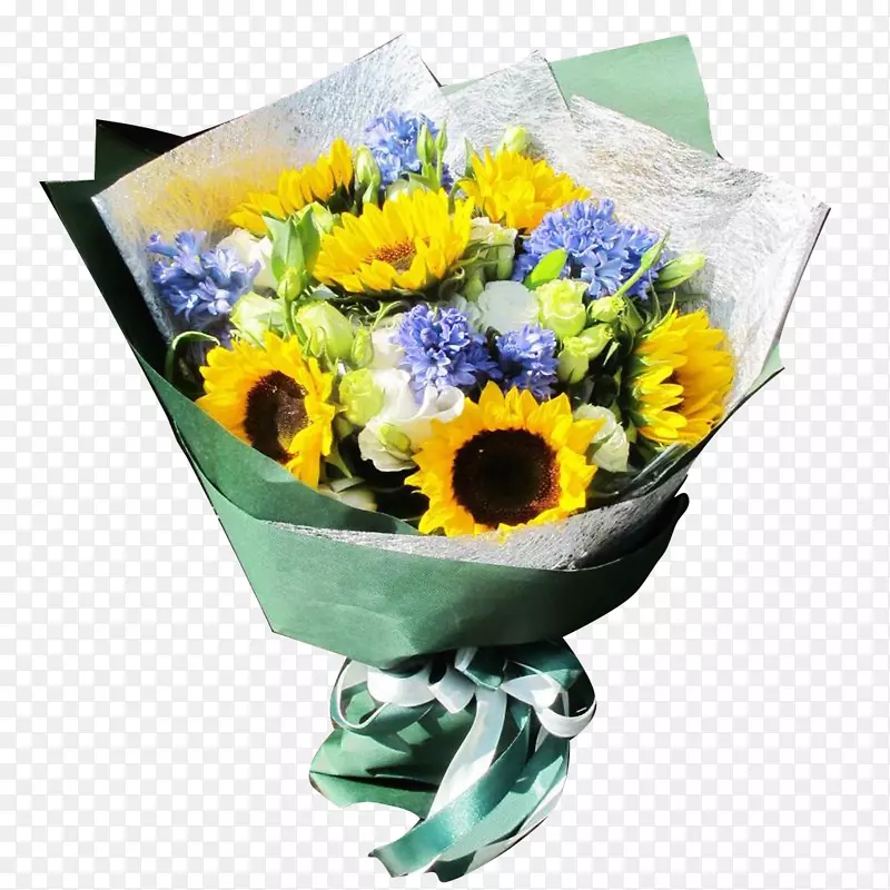 花卉设计切花普通向日葵花束蓝绿色包装向日葵