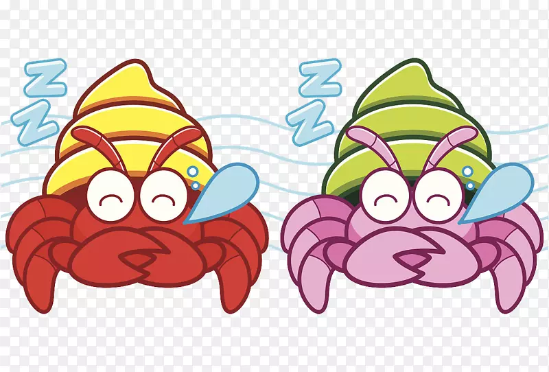 隐蟹图-寄居蟹的卡通睡眠