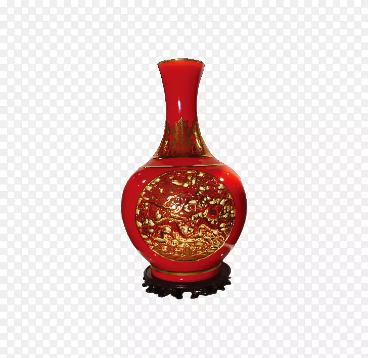 花瓶陶瓷红结婚用品金瓶花瓶
