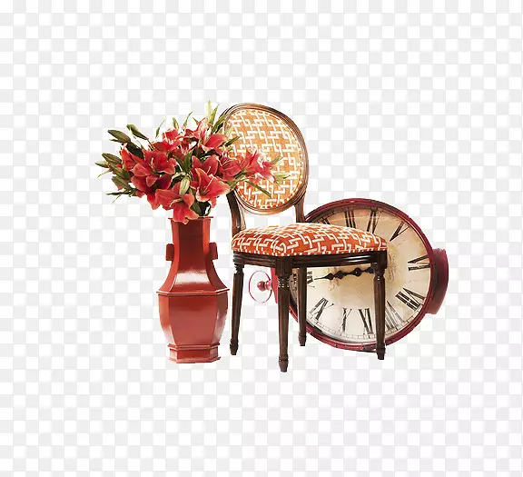 桌上家具设计师-花瓶、椅子、钟表、装饰图案