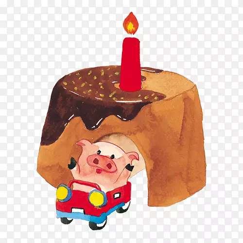 生日蛋糕水彩画插图-蜡烛