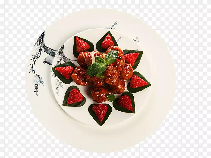 草莓盘甜点-草莓糖醋猪肉