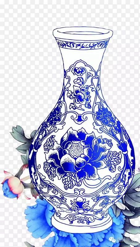 青花陶瓷器装饰夹艺术蓝色图案中式花瓶