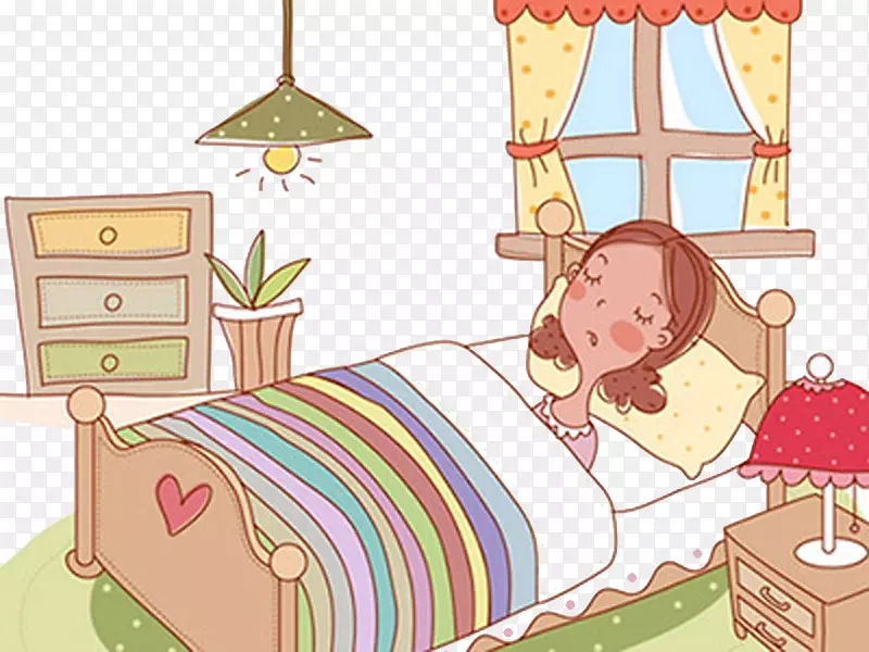 卡通产后分娩睡眠图-母亲生病躺在床上