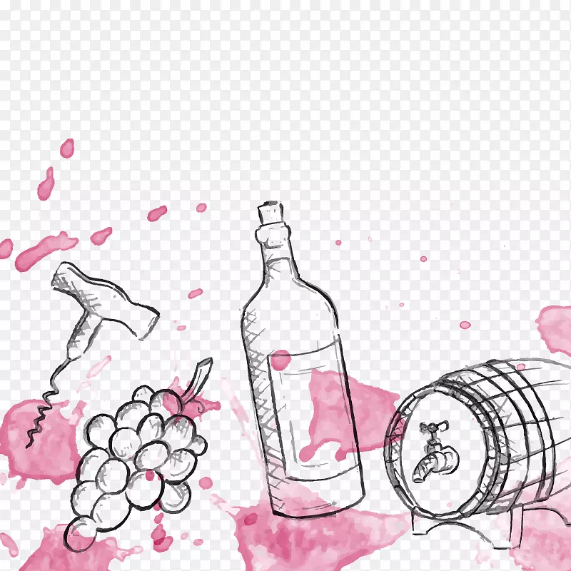 葡萄酒拍卖水彩画瓶桶.葡萄酒
