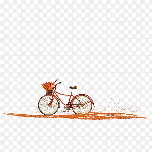 秋叶彩色剪贴画-秋季自行车夹橙色枫叶