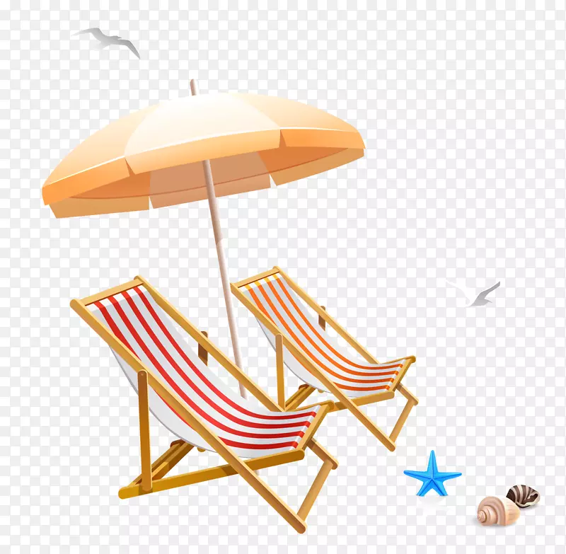 沙滩椅，沙滩伞，剪贴画-沙滩椅和沙滩伞