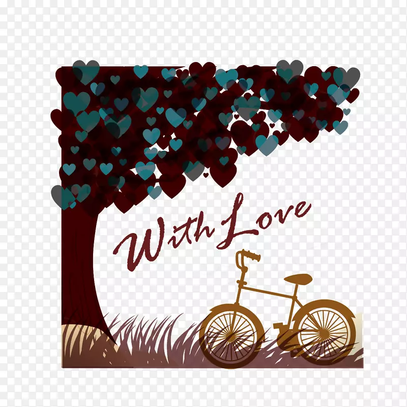 树自行车土坯插画心脏树和自行车