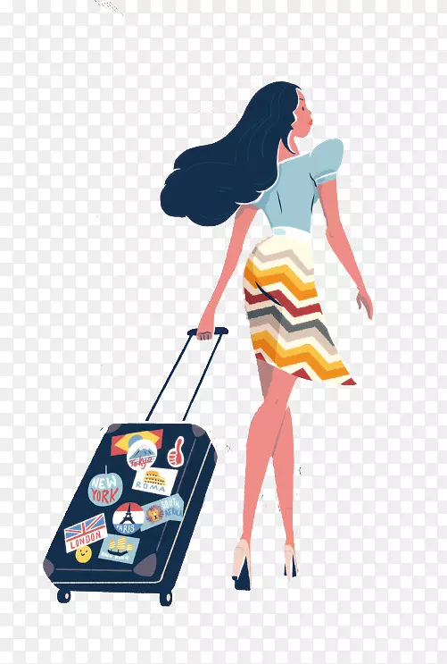 手提箱插图-漂亮女孩的旅行