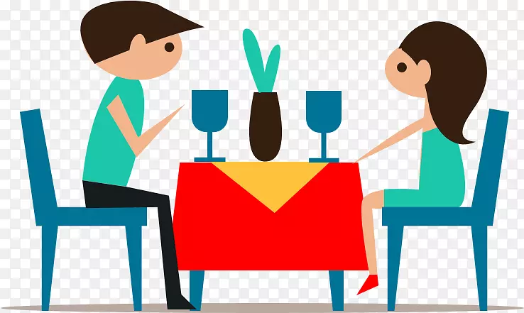餐桌晚餐卡通-一对夫妇吃饭