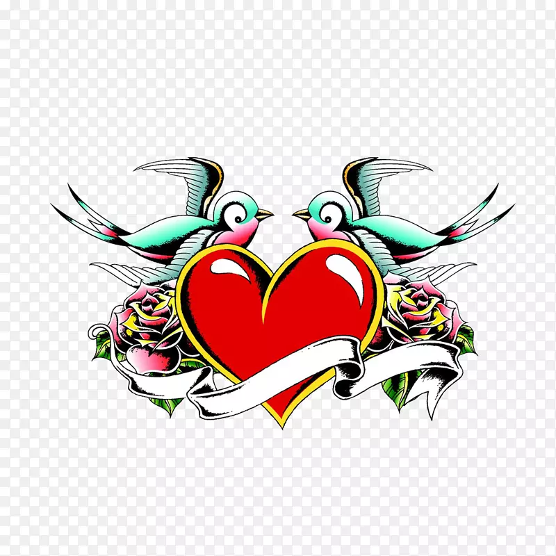 燕子纹身心夹艺术-爱情鸟插图