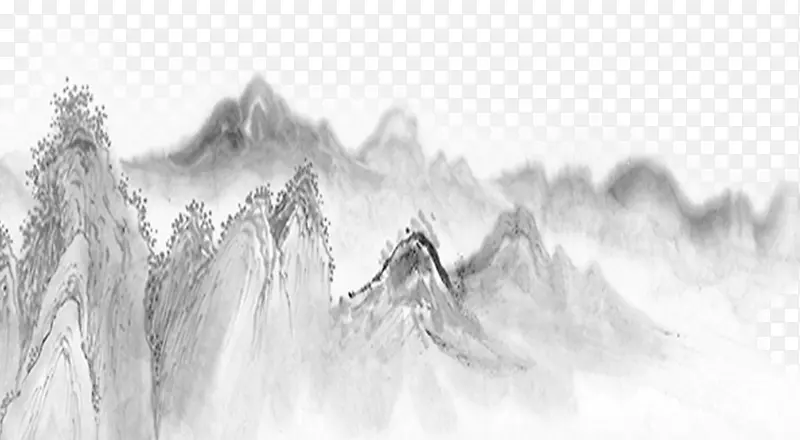 山水水墨画-简约中式城堡