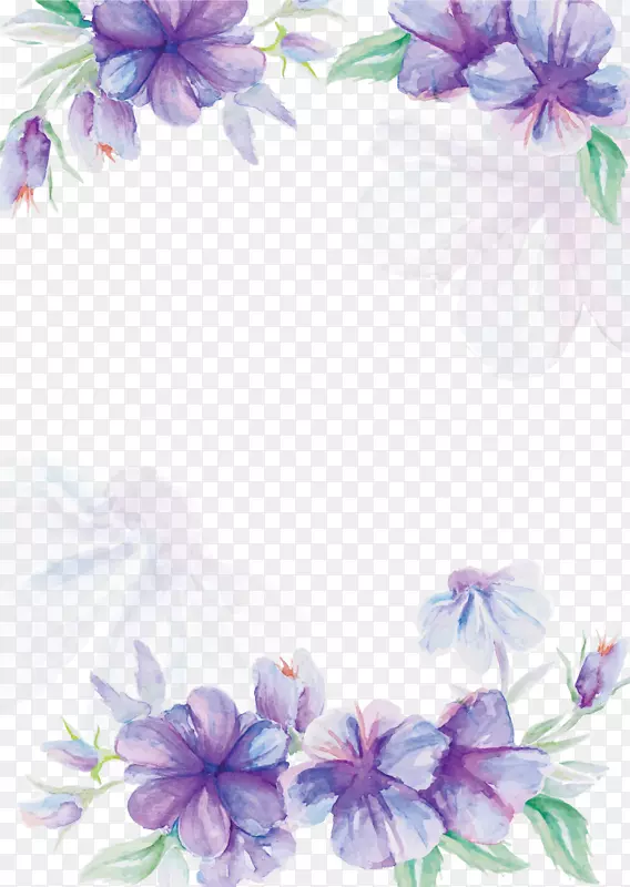 婚宴邀请花水彩画紫手彩绘蓝花