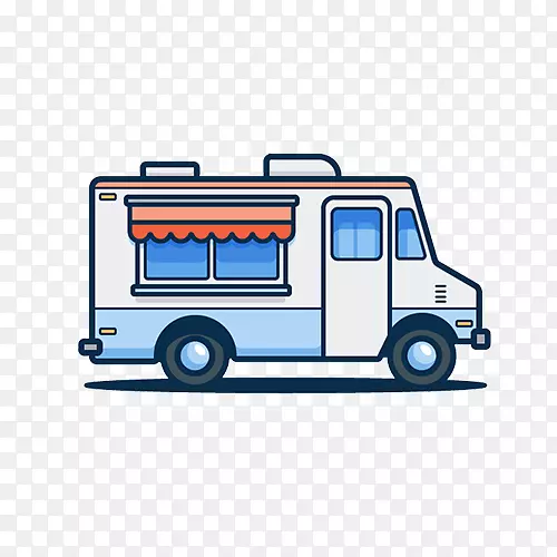 汽车街头餐车图-可爱的简单旅行餐厅