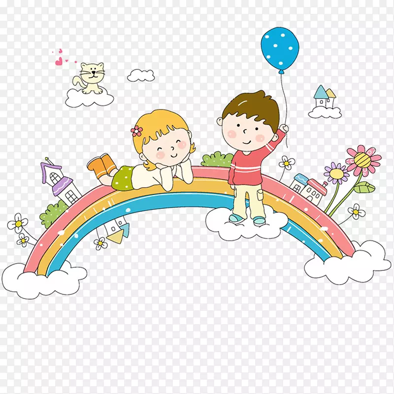 儿童u6bd4u723eu904bu7b97u601爸爸插图-孩子躺在彩虹上