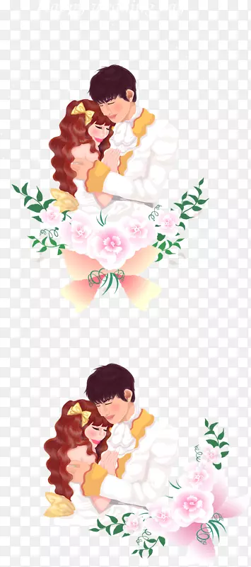 花卉设计花束剪花夹艺术-甜蜜拥抱一对夫妇