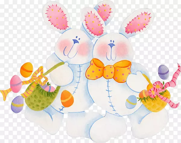 复活节兔子插图-卡通兔子和彩蛋