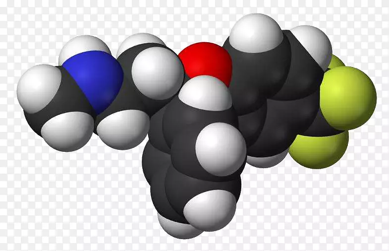 氟西汀抗抑郁药选择性5-羟色胺再摄取抑制剂药物大抑郁障碍分子三维模型
