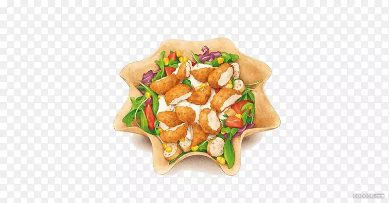 炸鸡沙拉水果沙拉小龙宝华夫饼-简单土豆蔬菜插图