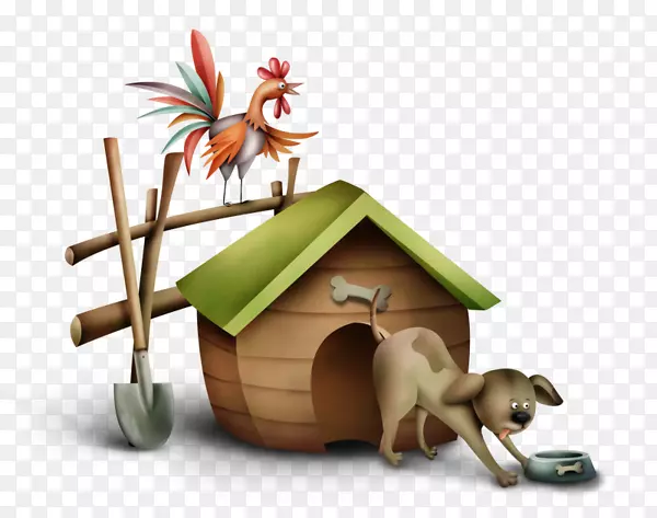 剪贴画-卡通可爱的小房子狗公鸡
