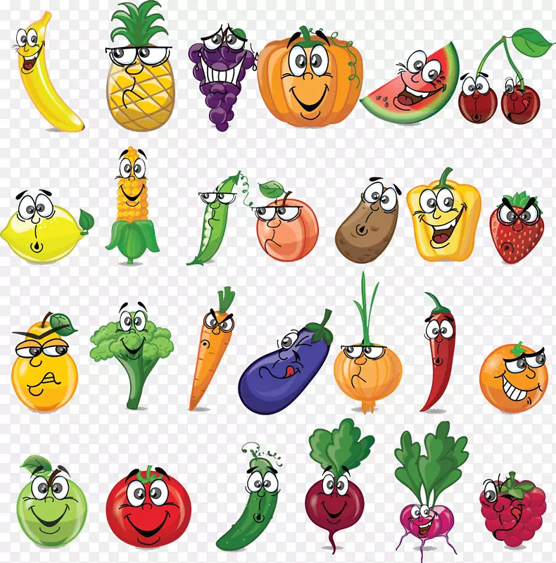 蔬菜水果卡通插图.卡通蔬菜组合