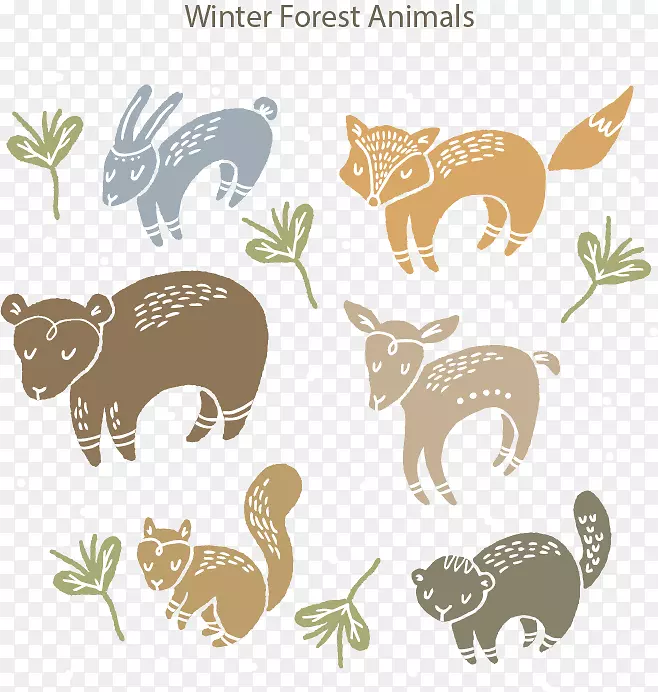 森林动物松鼠插图.冬季森林动物