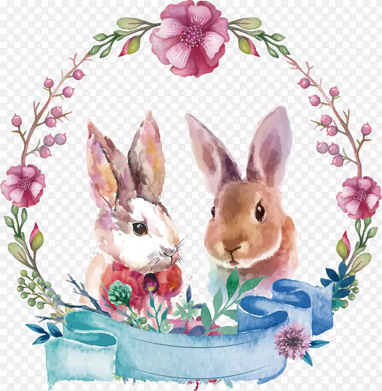 水彩画油画手绘小兔子海报