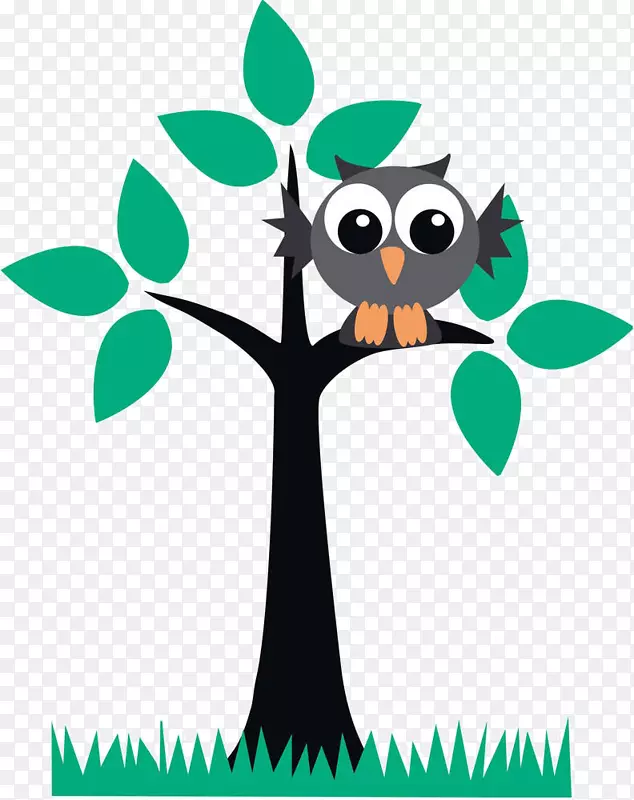 猫头鹰鸟夹艺术-卡通树猫头鹰