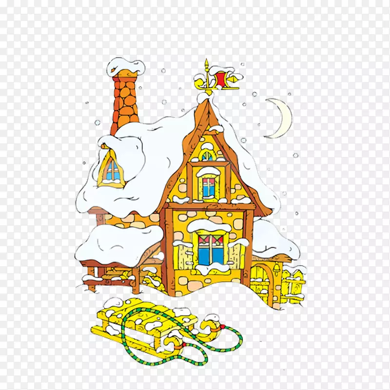 圣诞老人住宅姜饼屋剪贴画-可爱的卡通雪屋材料图形