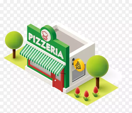 建筑卡通景观建筑插图-披萨店