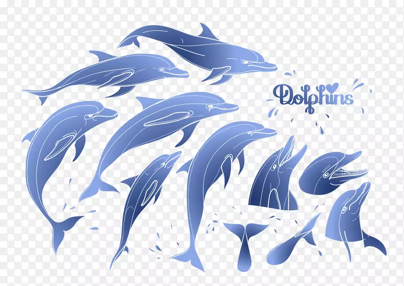 海豚免版税剪贴画-蓝色手绘海豚