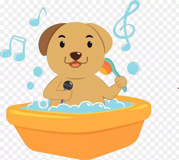 狗洗澡卡通-带麦克风的浴盆