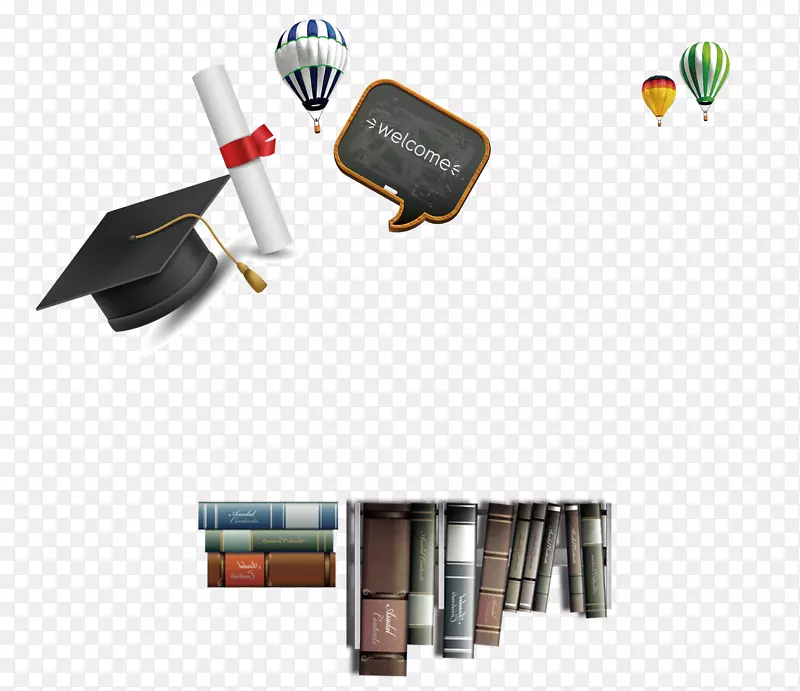 学士学位，帽子，学术服装-书，学士帽，热气球装饰背景