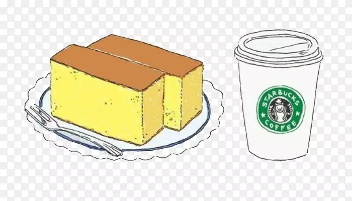 芝士蛋糕卡斯特拉烤面包插图.带奶酪蛋糕的卡通咖啡