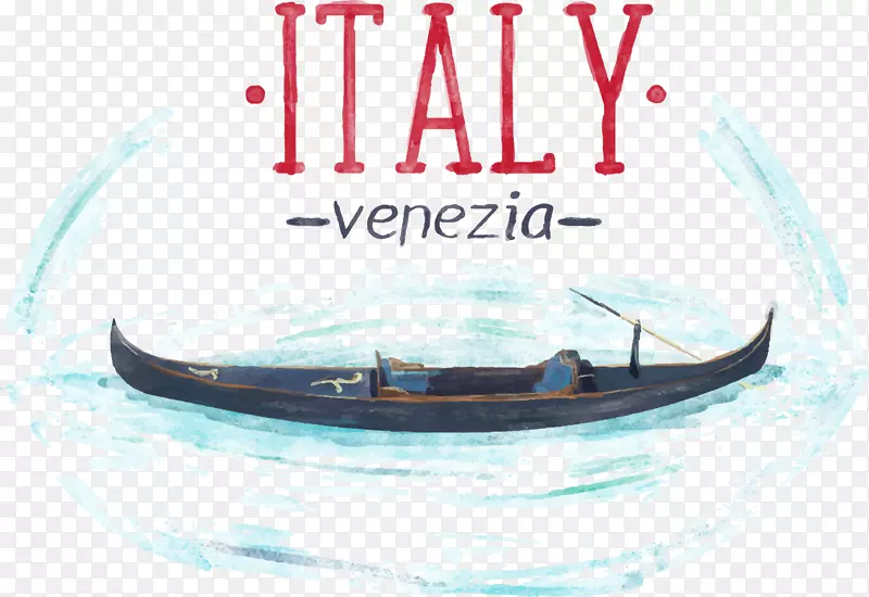 威尼斯船水彩画.湖面上的船