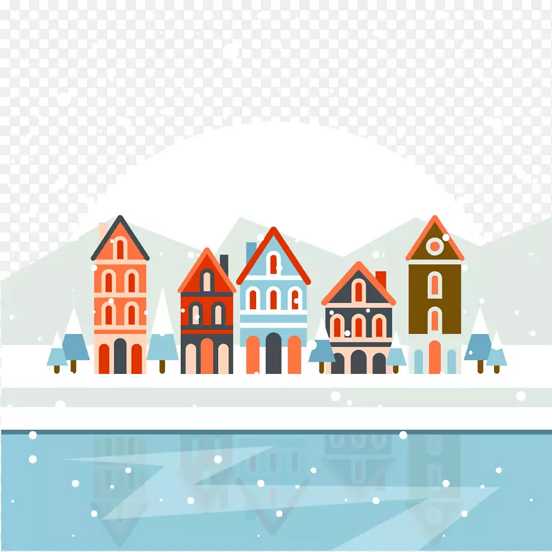圣诞村海报剪辑艺术-冬季雪