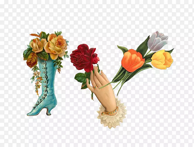 花园玫瑰汤匙花靴-花，靴子，手势
