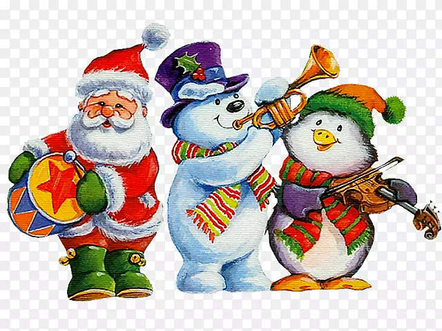圣诞圣诞树派对卡通圣诞老人和雪人