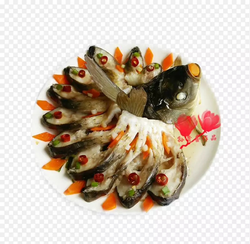 川菜菜谱胡萝卜食品-胡萝卜片蒸鲈鱼