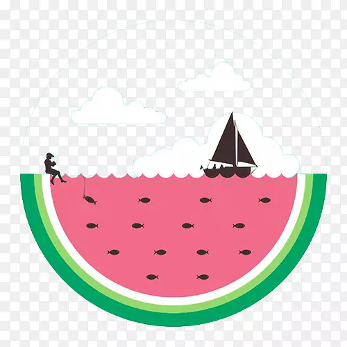 奥格里斯平面设计水果插图-创意西瓜海